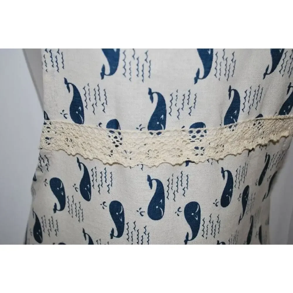 4 PACK DEAL !!  Cute Petite Blue Whale Pattern Kitchen Craft Apron With Pockets